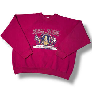 Vintage 1996 NEW YORK USA Grapic Sweatshirt Burgundy Sz 2XL Flag Retro Y2K Relax